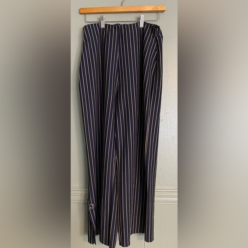 ZARA Dark Blue/Tan Striped Culottes Casual Pants Womens Size M (6-8)